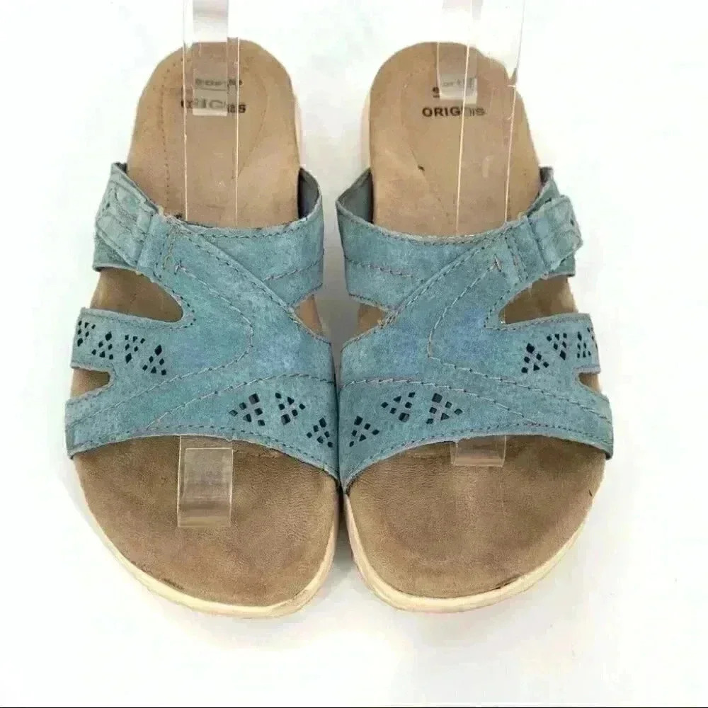 Earth origins sandals size 7 Westfield Waverley moroccan blue suede comfort
